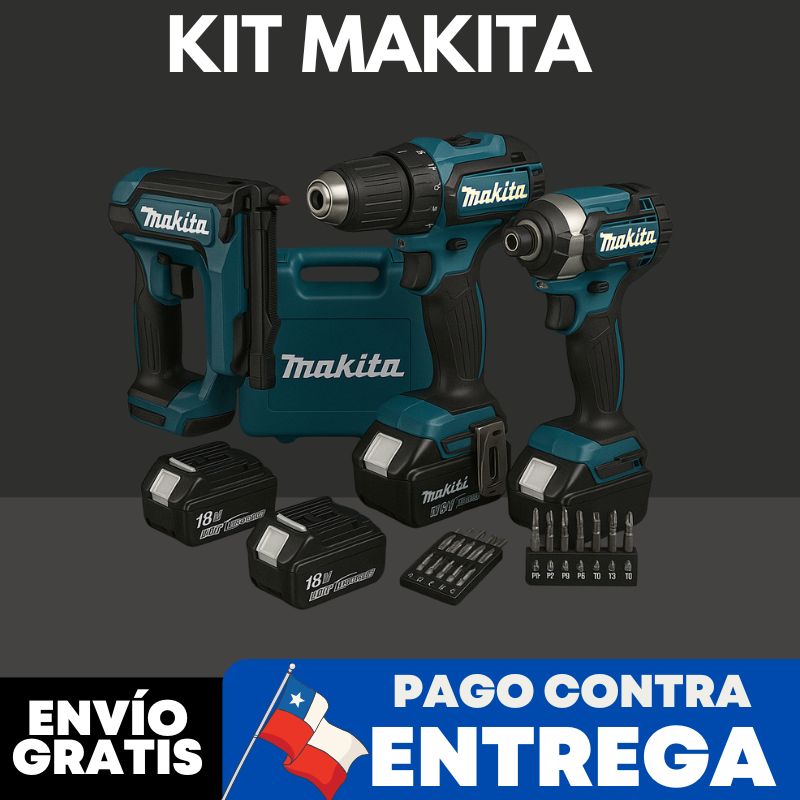 KIT MAKITA ORIGINAL: TALADRO INALÁMBRICO + PISTOLA DE IMPACTO + PISTOLA DE CLAVOS + 26 ACCESORIOS +  6 BATERIAS - CIERRE DE LA TIENDA - CONTRA ENTREGA ENVÍO GRATIS